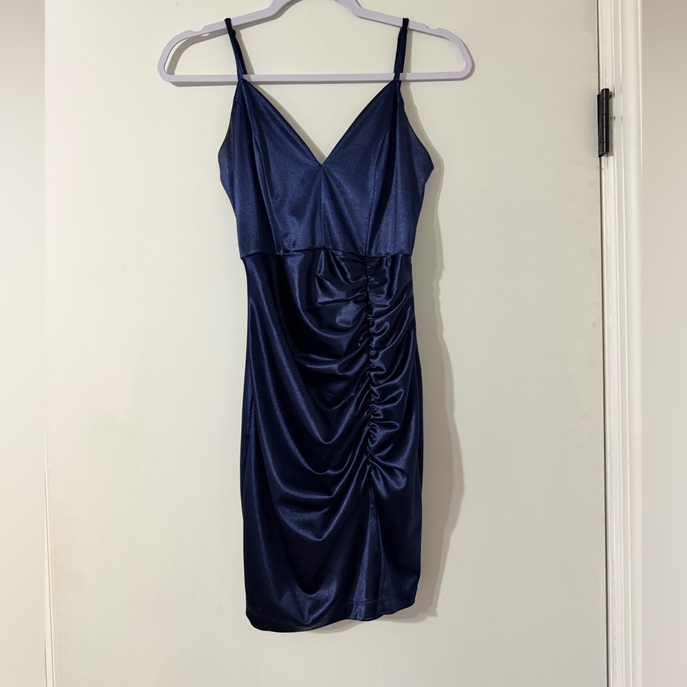 Honey and Rosie Navy Blue Ruched Mini Dress Size Small